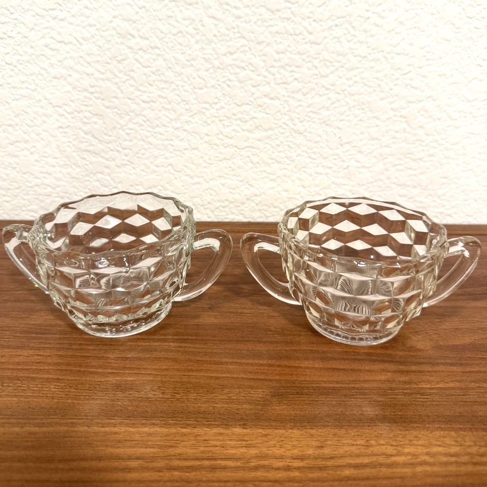 VTG Set of TWO Jeannette Depression Glass Clear Cubist Sugar Condiment 3.5" Bowl